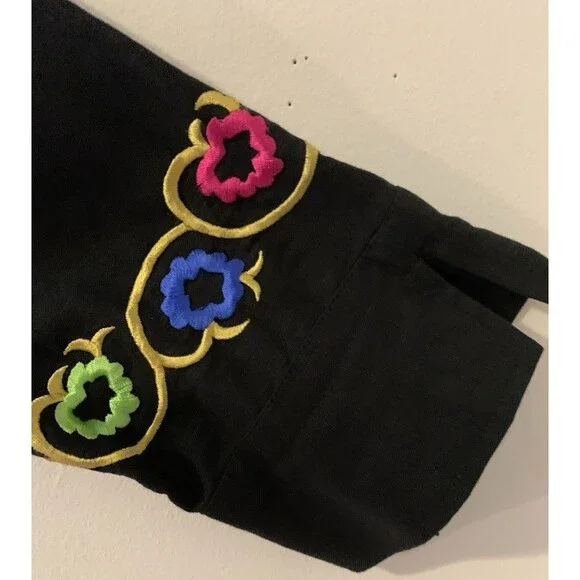 Linea by Louis Dell’Olio Linen Blend Floral Embroidered Jacket/Tunic Black M - Picture 10 of 16